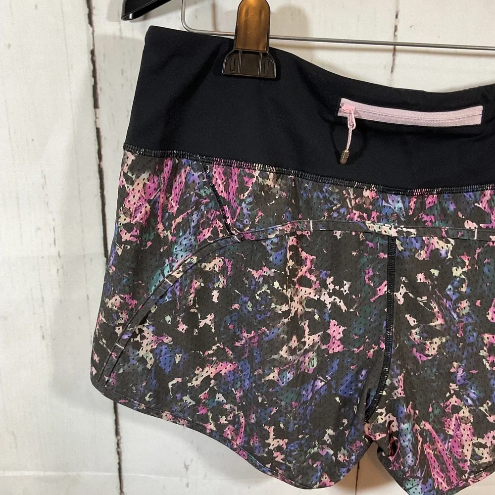Lululemon Run Times Running Shorts Women 10 Floral Sport Black Multi‎ Print Gym